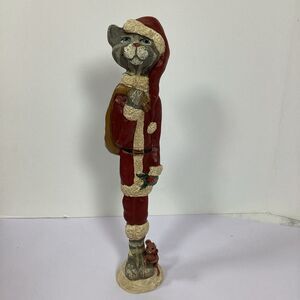 Vtg Kurt Adler Christmas Santa Kitty Cat Whimsical Pencil Figure 8”